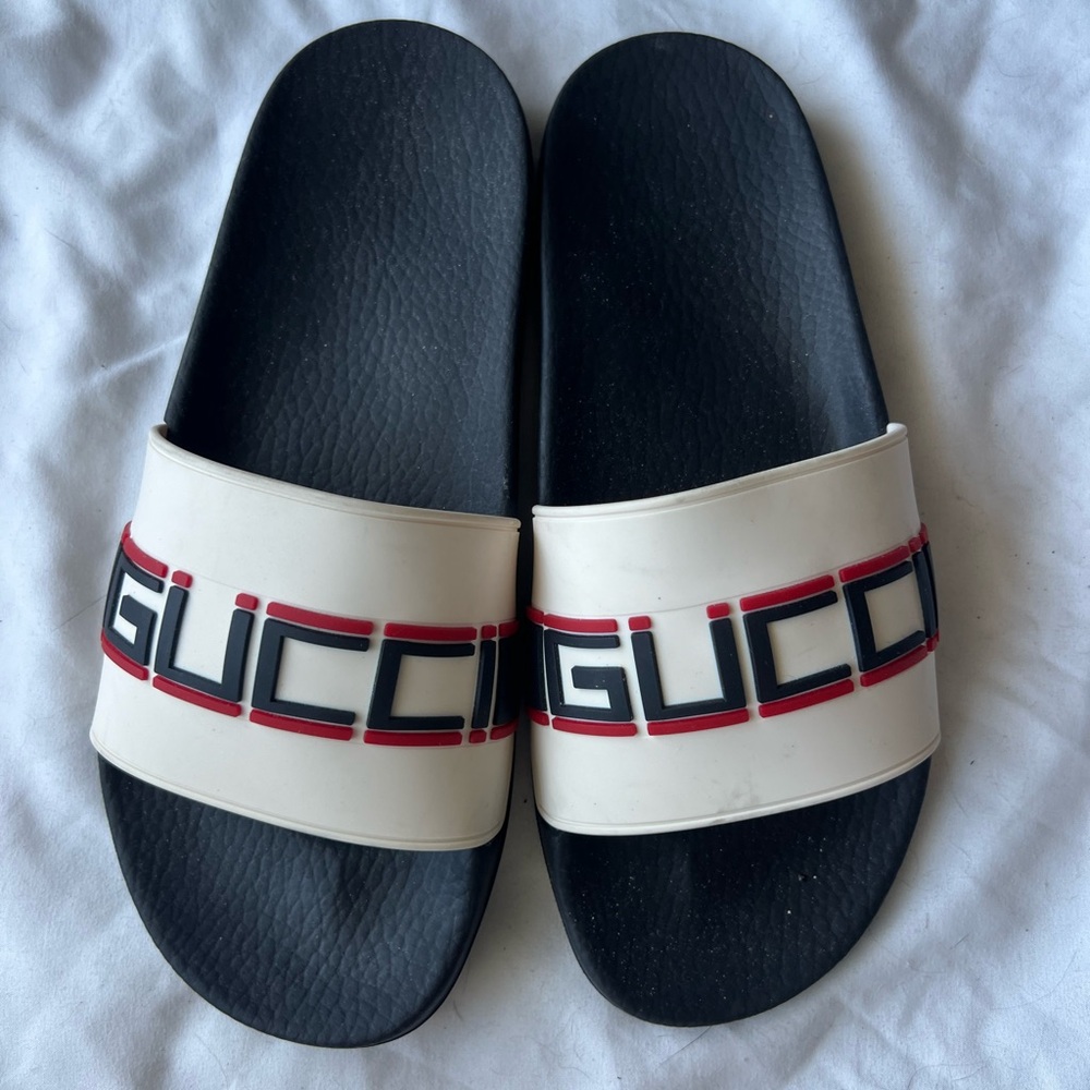 Gucci Black and White Slide Sandals